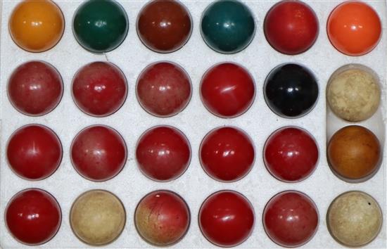 A set of ivory snooker balls